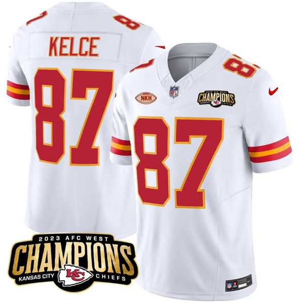 Men & Women & Youth Kansas City Chiefs #87 Travis Kelce White 2023 F.U.S.E. AFC West Champions With NKH Patch Vapor Untouchable Limited Jersey->kansas city chiefs->NFL Jersey